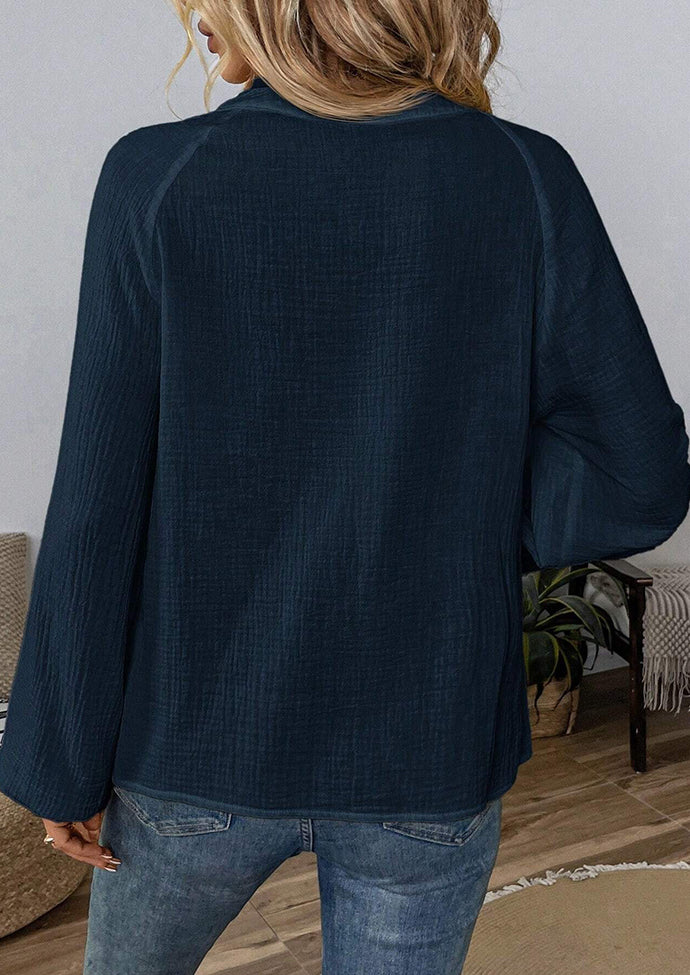 Embroidered V Neck Long Sleeve Boho Blouse