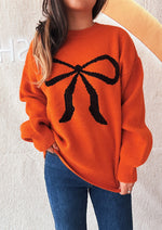Crew Neck Pattern Bow Knitted Sweater