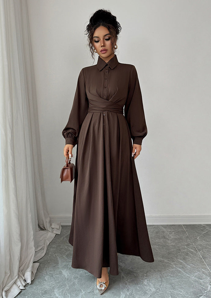 Button Detail Criss-Cross Wrap Maxi Dress