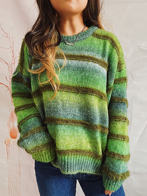 Ombre Stripe Crew Neck Knitted Sweater