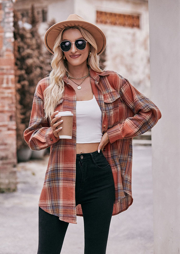 Button Up Pocket Detail Retro Plaid Shirt