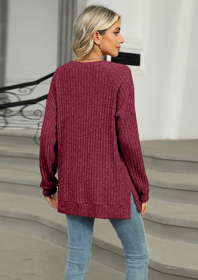 Raglan Sleeve Button Detail Side Split Tunic