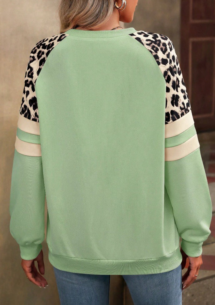 Leopard Print Patchwork Crew Neck Sweatshirt