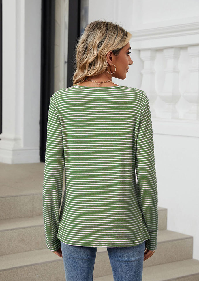 Button Up Striped Long Sleeve T-shirt