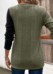 Color Block Button Detail Long Sleeve T-shirt