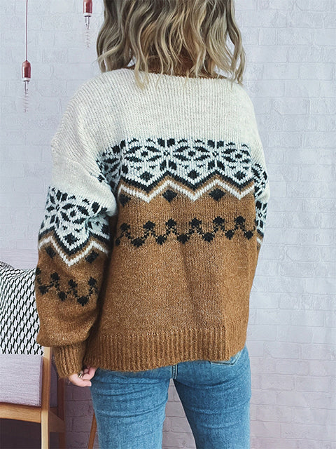Vintage Christmas Snowflake Jacquard Knitted Cardigan