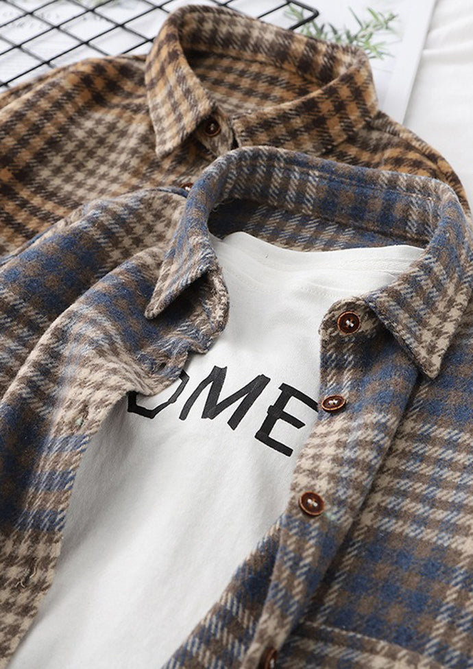 Plaid Brushed Woolen Vintage Shirt