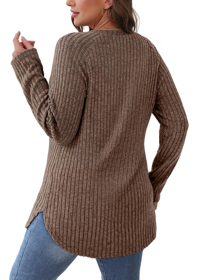 Crew Neck Textured Round Hem Casual Tunic