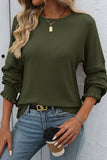 Textured Smocked Cuff Crew Neck Casual T-shirt Olive green - T-Shirts & Tunics from Cindelily