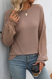 Textured Smocked Cuff Crew Neck Casual T-shirt - T-Shirts & Tunics from Cindelily