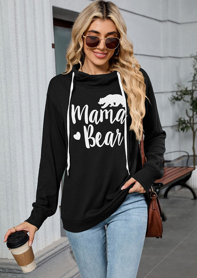 Graphic Tie Detail Hooded Casual Sweatshirt