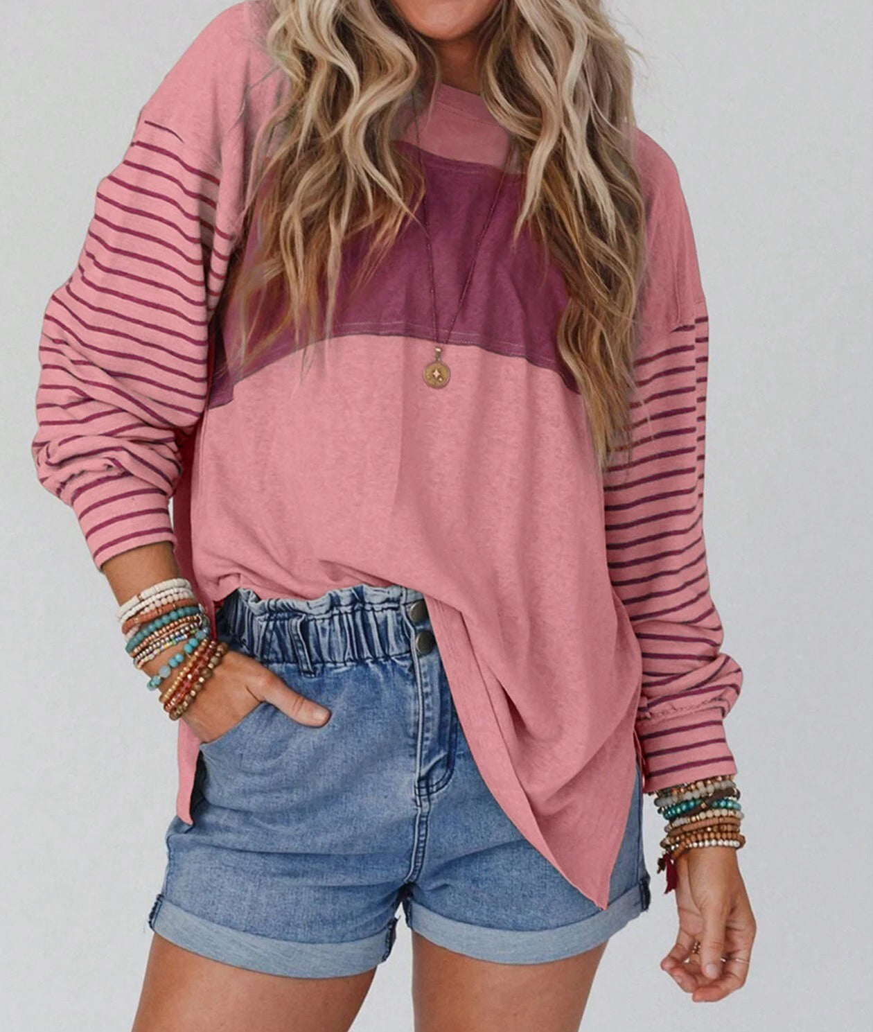 Color Block Stripe Long Sleeve T-shirt