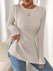 Striped Side Split Long Sleeve Top