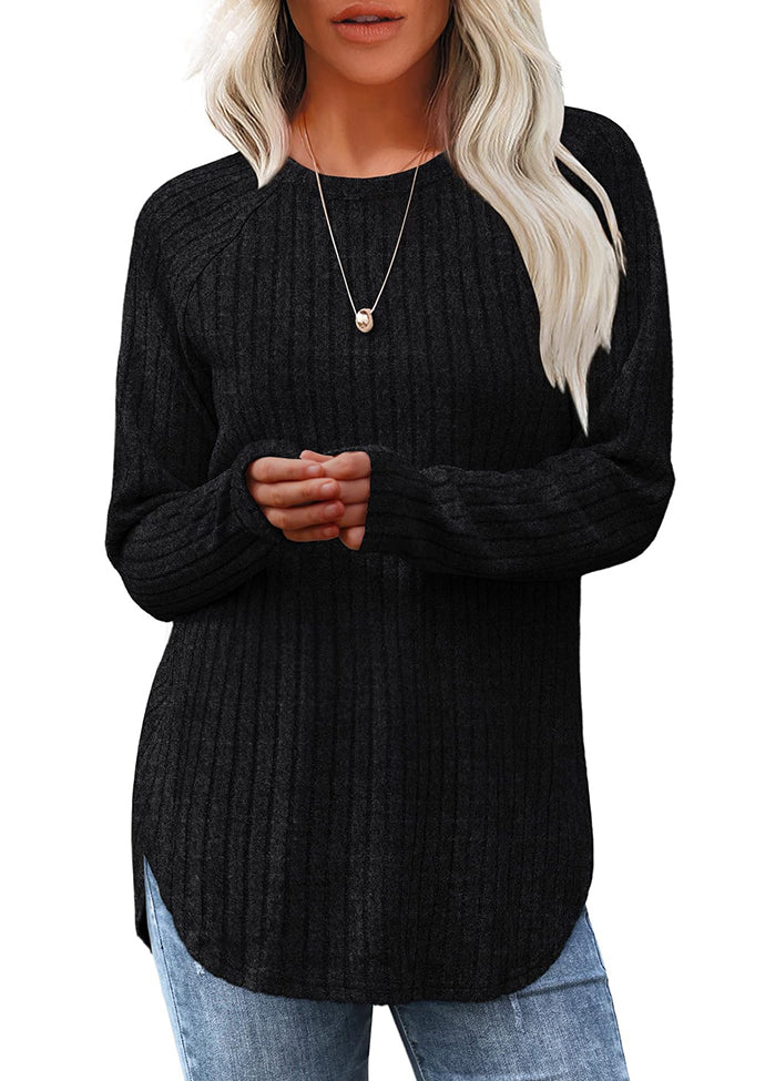 Crew Neck Textured Round Hem Casual Tunic