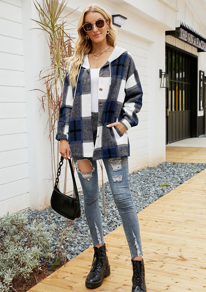 Plaid Button Up Hooded Shirt