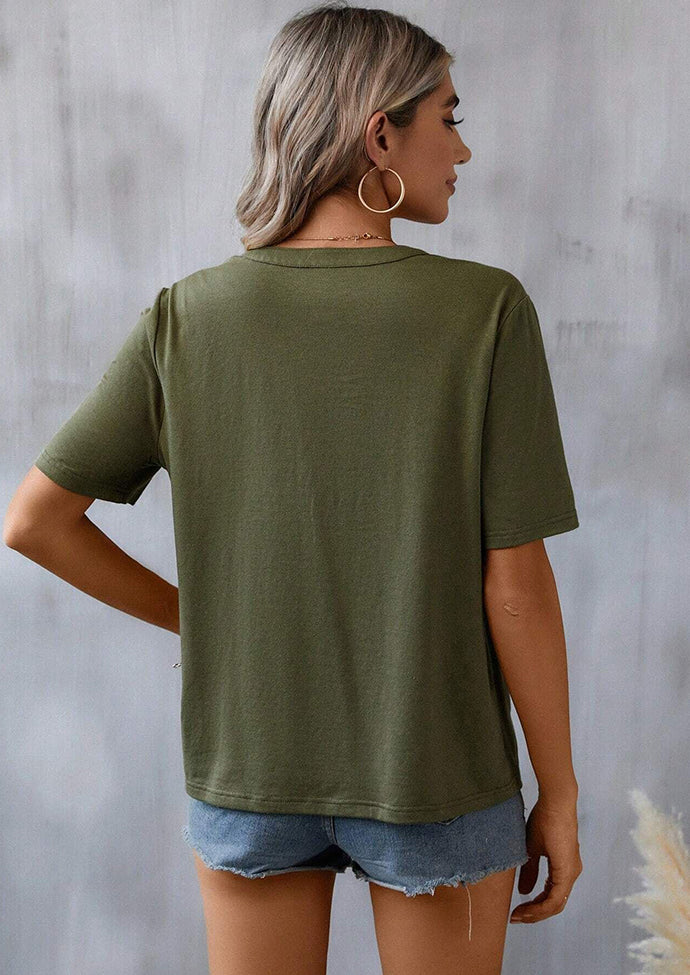 Embroidery Lace Inset V Neck T-shirt