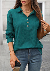 Textured Button Up Long Sleeve Casual Top