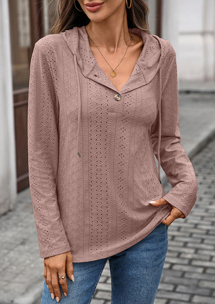 Jacquard Button Up Hooded Casual Top