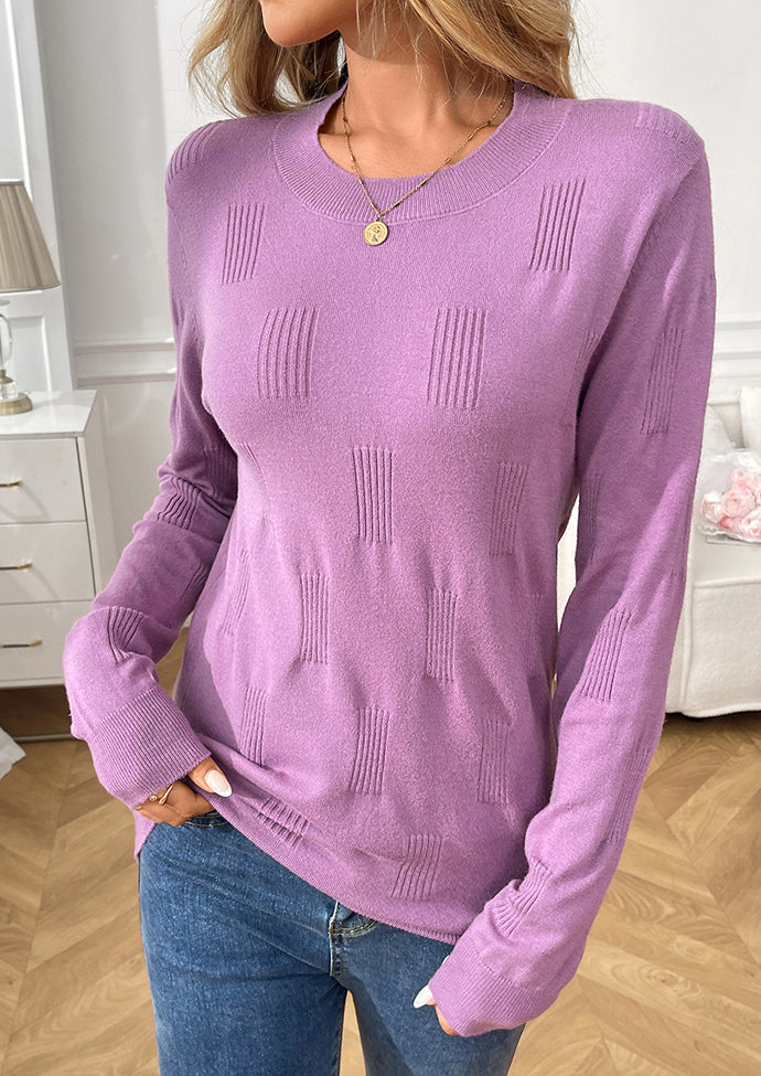 Textured Crew Neck Long Sleeve Knitted Sweater
