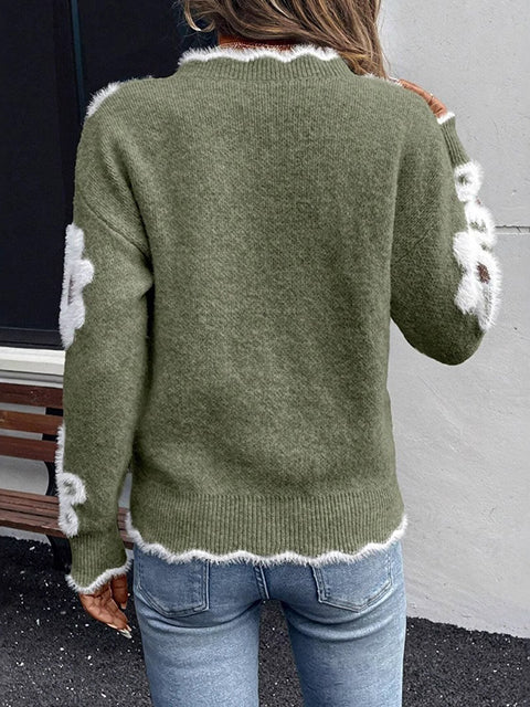 Floral Jacquard Knit V-neck Sweater