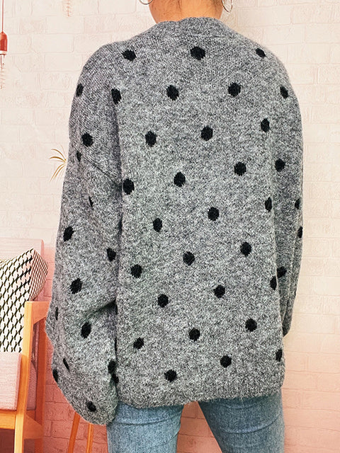 Polka Dot Crew Neck Casual Sweater