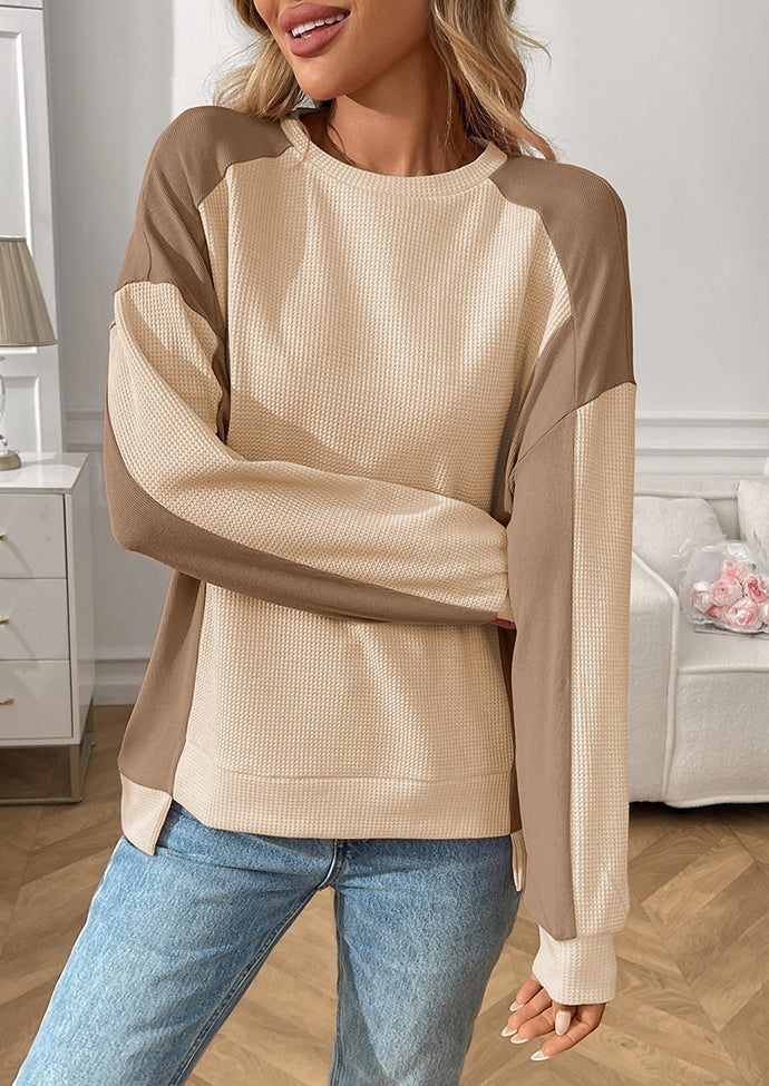 Waffle Color Block Crew Neck Casual T-shirt