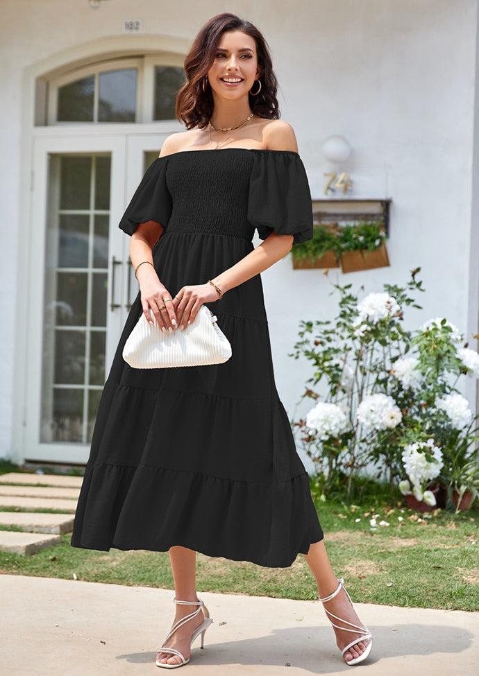 Square Neckline Puff Sleeve Smocked Maxi Dress