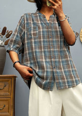 Plaid Button Up Half Sleeve Cotton Shirt
