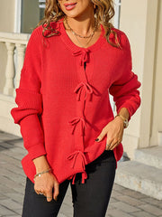 Button Up Bow Tie Knitted Cardigan