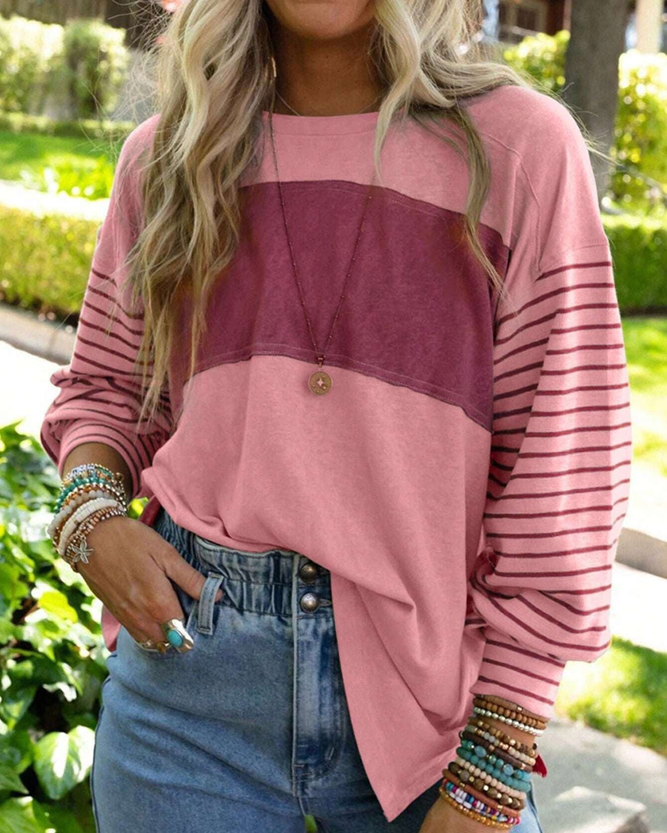 Color Block Stripe Long Sleeve T-shirt