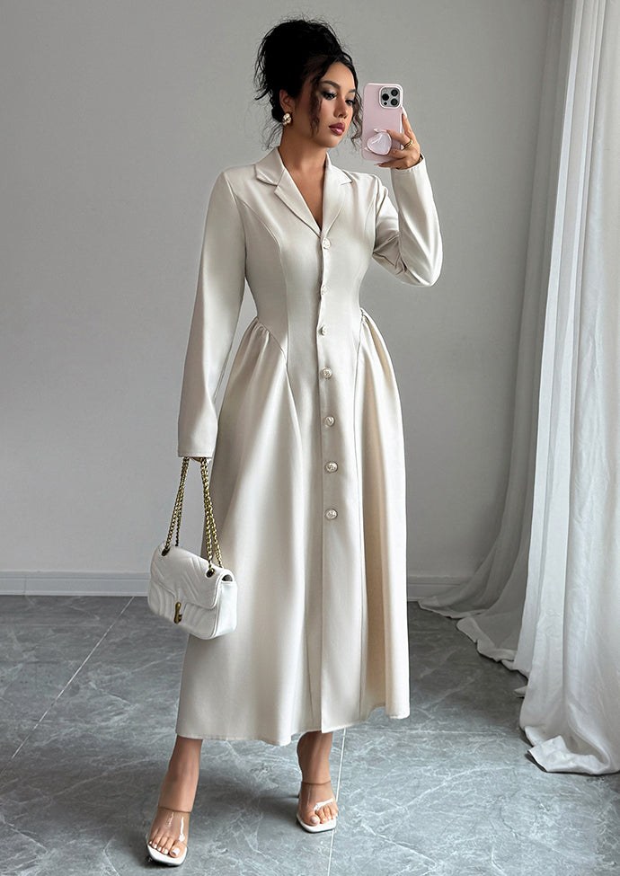 Button Up Pleated OL Style Maxi Dress