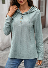 Jacquard Button Up Hooded Casual Top