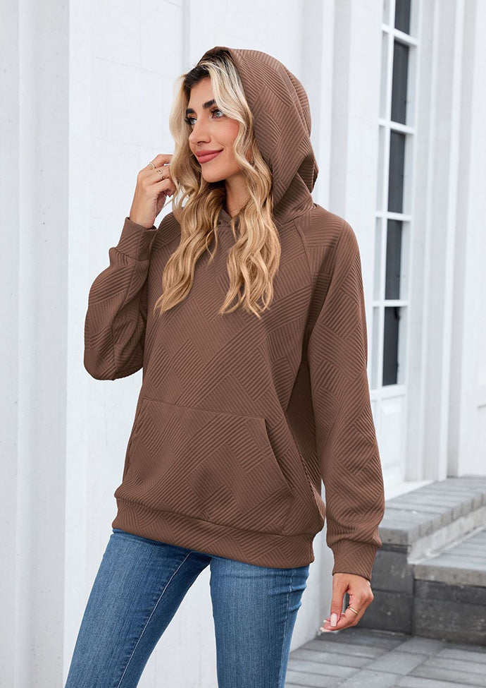Textured Hooded Casual Sweatshirt with Front Pocket