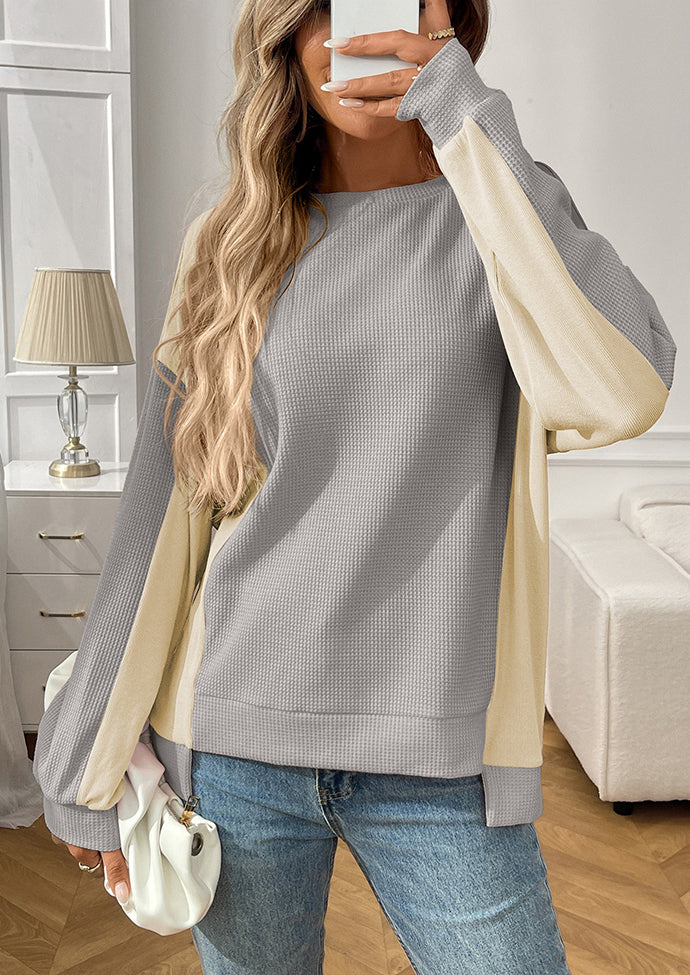Waffle Color Block Crew Neck Casual T-shirt