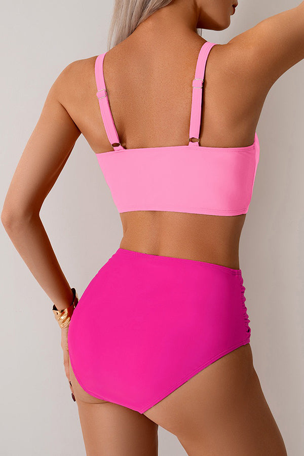 Twist-Front Top & High-Waist Bottoms Bikini - Swimwear from Cindelily