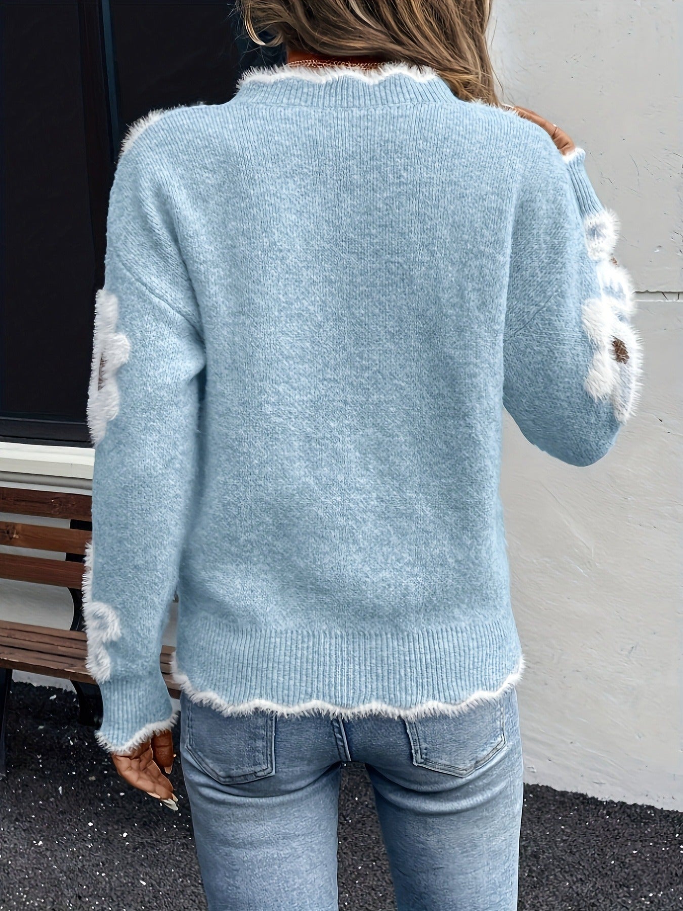Floral Jacquard Knit V-neck Sweater