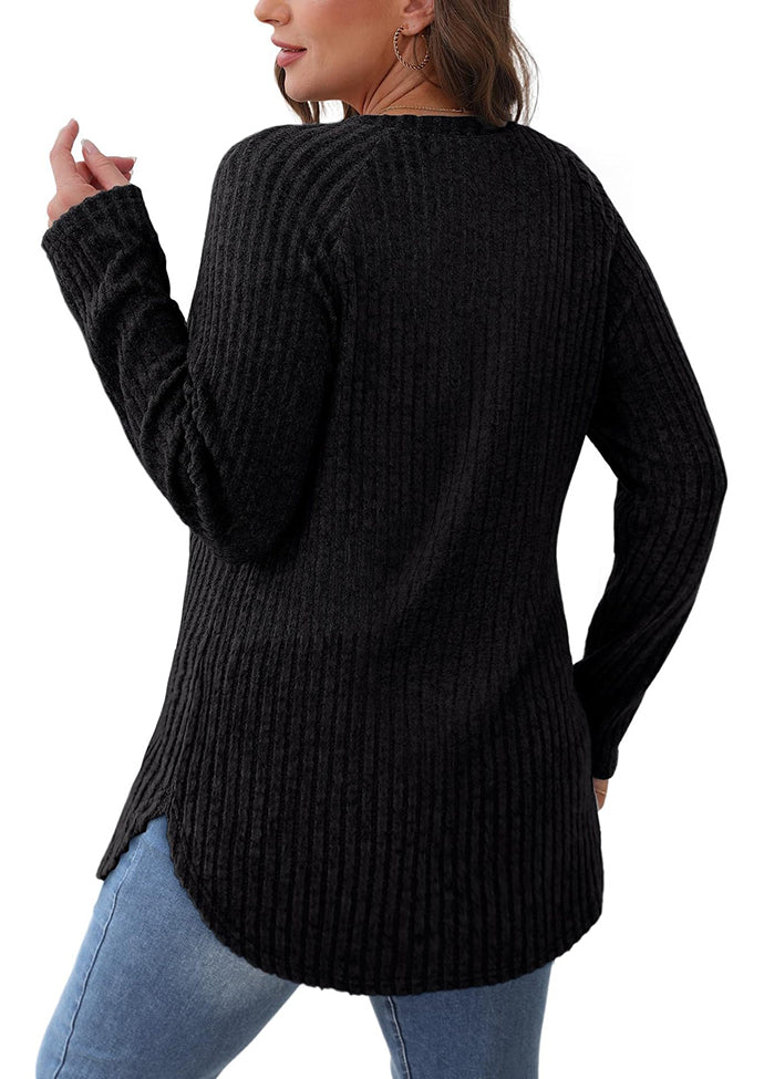 Crew Neck Textured Round Hem Casual Tunic