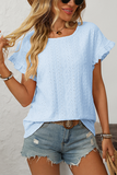 Eyelet Embroidery Ruffled Flutter-Sleeve Blouse Light blue - Blouses & Shirts from Cindelily
