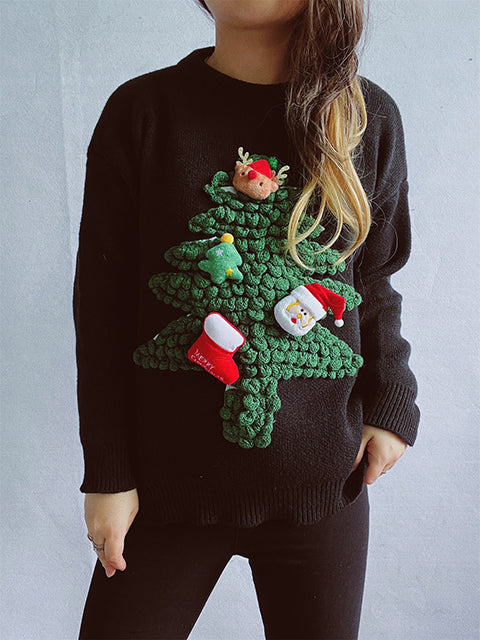Christmas Tree Jacquard Crew Neck Sweater