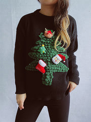 Christmas Tree Jacquard Crew Neck Sweater