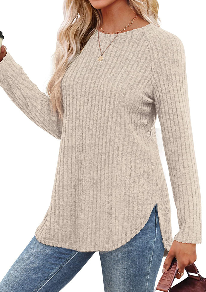 Crew Neck Textured Round Hem Casual Tunic