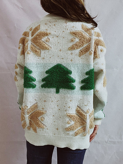 Jacquard Christmas Tree Crew Neck Sweater