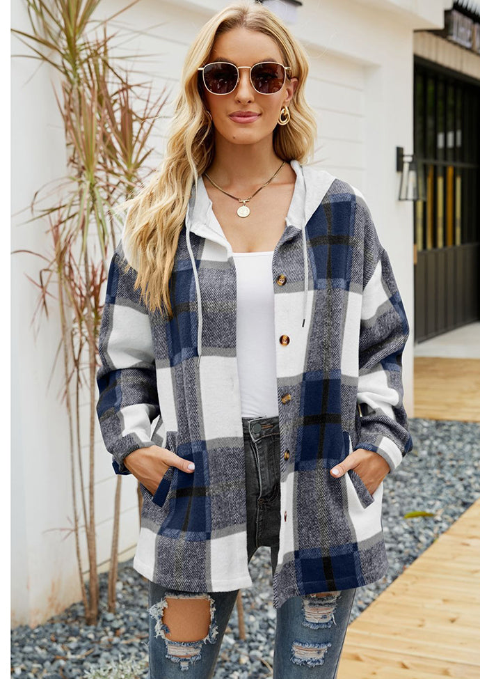 Plaid Button Up Hooded Shirt