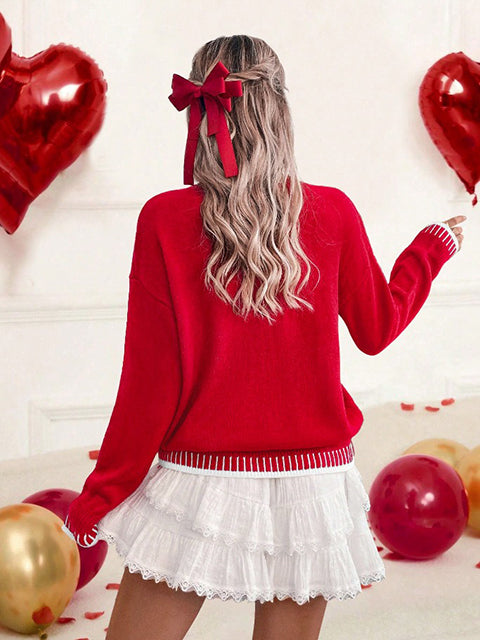 Love Jacquard Crew Neck Sweater