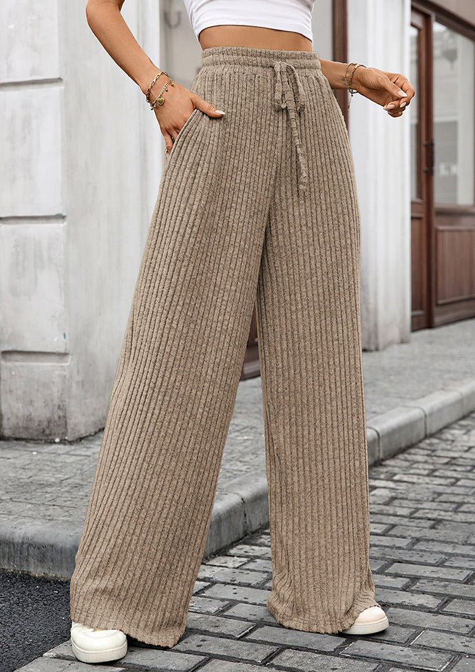 Textured Tie Detail Straight Casual Pants