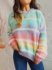 Ombre Stripe Crew Neck Knitted Sweater