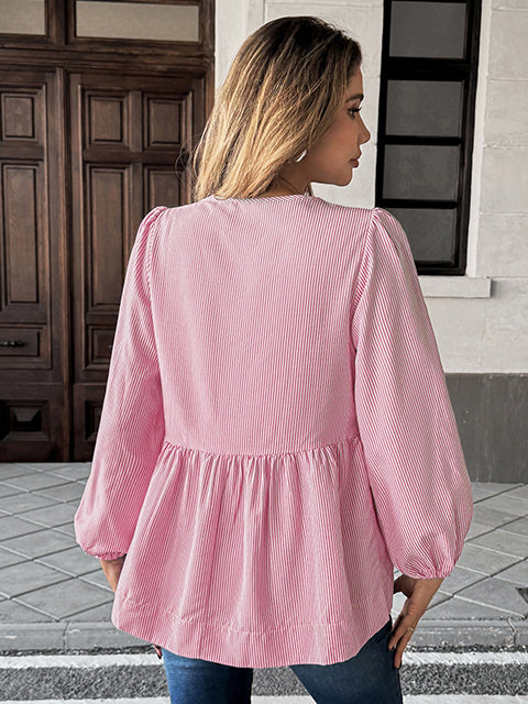 Bow Knotted Long Sleeve Stripe Blouse