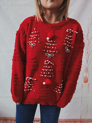 Christmas Tree Jacquard Beading Sweater