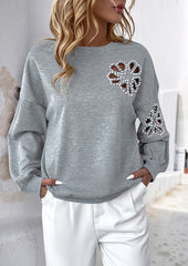 Cutout Flower Pattern Crew Neck Sweatshirt