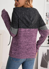 Color Block Casual Hoodie with Front Pocket